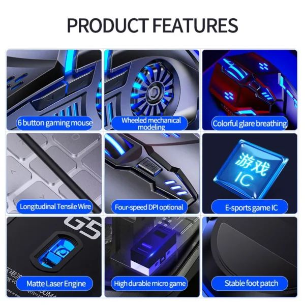 Ergonomic Wired Gaming Mouse RGB Mute Mause LED Backlit 3200dpi 6Button G5 USB Mechanical Mause For PC Laptop Computer Gamer - Image 4