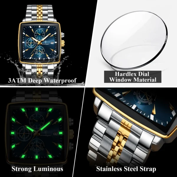 POEDAGAR Fashion Men Watch Luminous Waterproof Chronograph Date Man Wristwatch Square Stainless Steel Quartz Men's Watches Reloj - Image 4