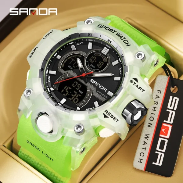 SANDA 6198 Watch Fashion Trend Dual Screen Multi functional Outdoor Sports Multi functional Waterproof Electronic Men's Watch - Image 3