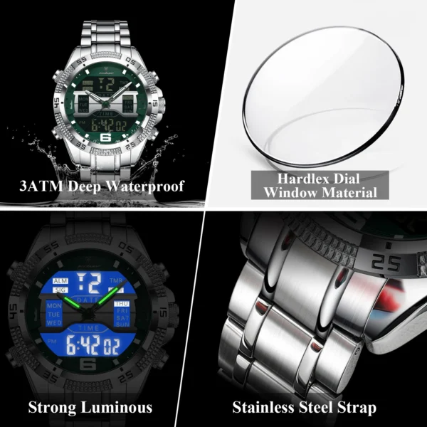 POEDAGAR LED Luxury Men Watch Sports Dual Time Display Digital Luminous Week Date Man Wristwatch Electronic Quartz Men's Watches - Image 4