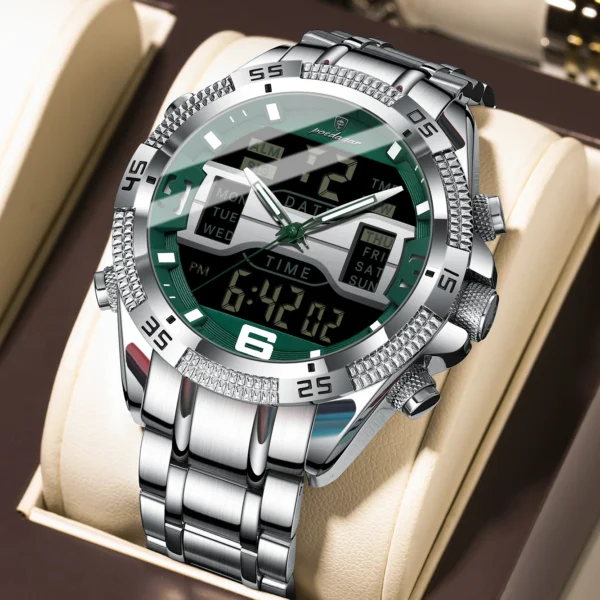 POEDAGAR LED Luxury Men Watch Sports Dual Time Display Digital Luminous Week Date Man Wristwatch Electronic Quartz Men's Watches