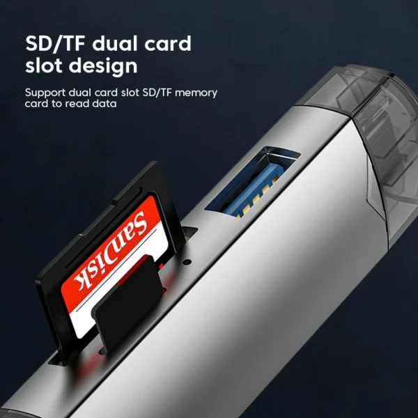 6 in 1 Card Reader Multifunctional Metal TF/SD Card Adaper USB 3.0 Type C Micro USB Memory Card Readers for Phone Laptop Macbook - Image 3
