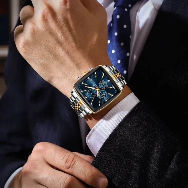 POEDAGAR Fashion Men Watch Luminous Waterproof Chronograph Date Man Wristwatch Square Stainless Steel Quartz Men's Watches Reloj - Image 6