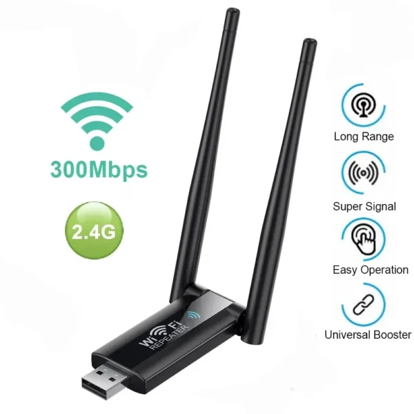 300Mbps Wireless USB WiFi Repeater Extender WiFi Signal Amplifier Booster Long Range Wi-Fi Router Home Network Card Extension - Image 2