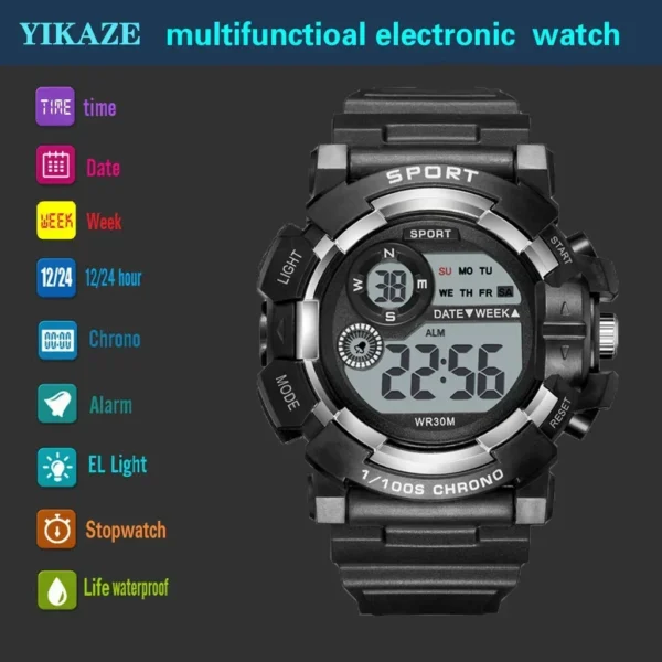 YIKAZE Fashion Sports Watches Men Women Digital Watch Waterproof Luminous Alarm Clock Electronic Wristwatch for Kids Children - Image 5