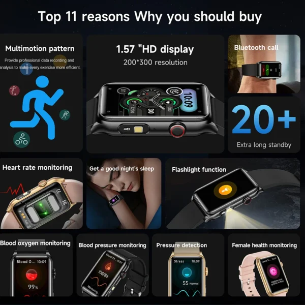 2025 New AI Medical Diagnostic Blood Sugar Smart Watch Men Multi Sports Heart Rate Voice Bluetooth Call Health Smartwatch Women - Image 2