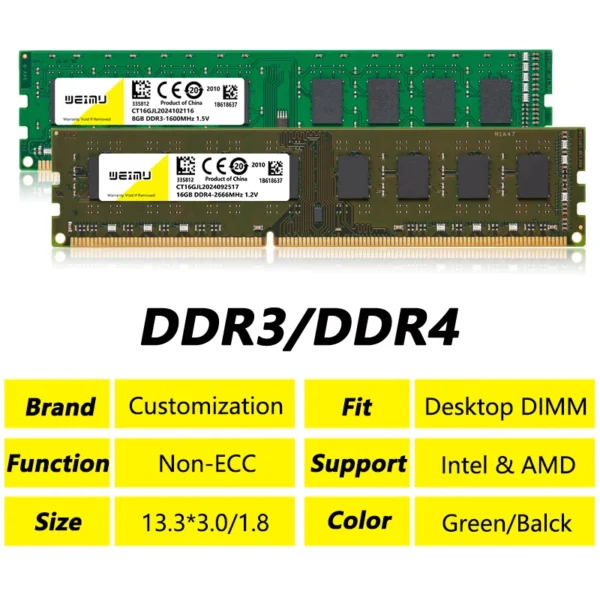 DDR3 DDR4 4GB 8GB 16GB Desktop Memoria Ram PC3 1.5V 1066 1333 1600Mhz PC4 1.2V 8500 10600 12800U 240Pin DIMM Memory Computer RAM - Image 2
