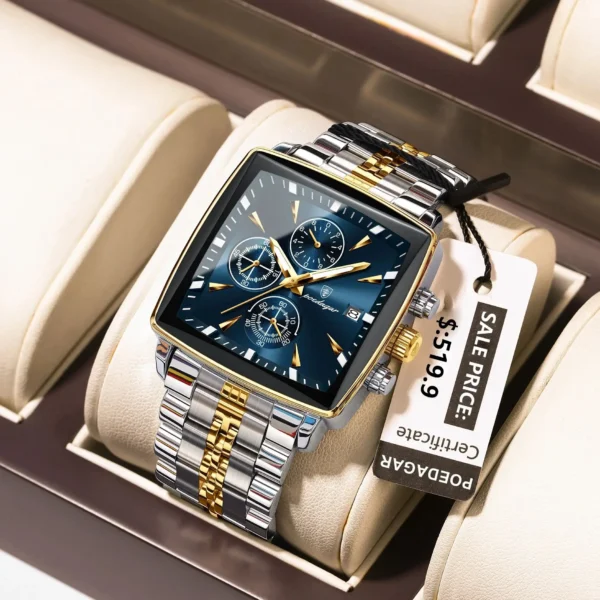 POEDAGAR Fashion Men Watch Luminous Waterproof Chronograph Date Man Wristwatch Square Stainless Steel Quartz Men's Watches Reloj - Image 2