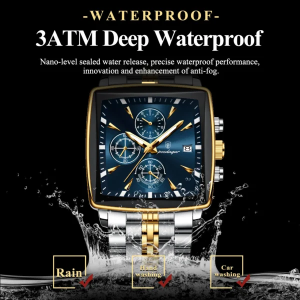 POEDAGAR Fashion Men Watch Luminous Waterproof Chronograph Date Man Wristwatch Square Stainless Steel Quartz Men's Watches Reloj - Image 3