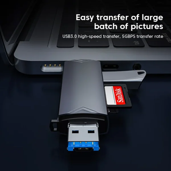 6 in 1 Card Reader Multifunctional Metal TF/SD Card Adaper USB 3.0 Type C Micro USB Memory Card Readers for Phone Laptop Macbook - Image 4