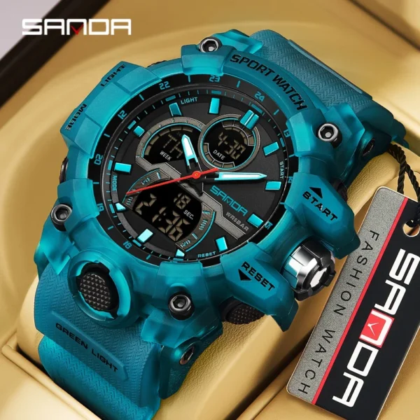 SANDA 6198 Watch Fashion Trend Dual Screen Multi functional Outdoor Sports Multi functional Waterproof Electronic Men's Watch - Image 2
