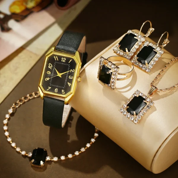 6/5/1PCS Luxury Fashion Square Women's Watches Brand Ladies Quartz Wristwatch Jewelry Set Classic Simple Femme Relogio Feminino - Image 3