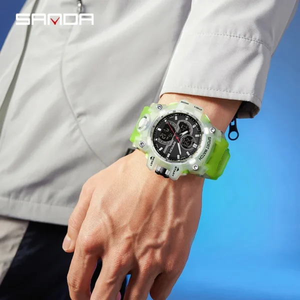 SANDA 6198 Watch Fashion Trend Dual Screen Multi functional Outdoor Sports Multi functional Waterproof Electronic Men's Watch - Image 4
