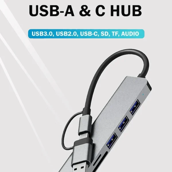 8 In 2 USB A Type C Hub Concentrator Docking Station Multi Adapter Card Reader Audio Multi-hub Dock Splitter For Laptops Macbook - Image 2