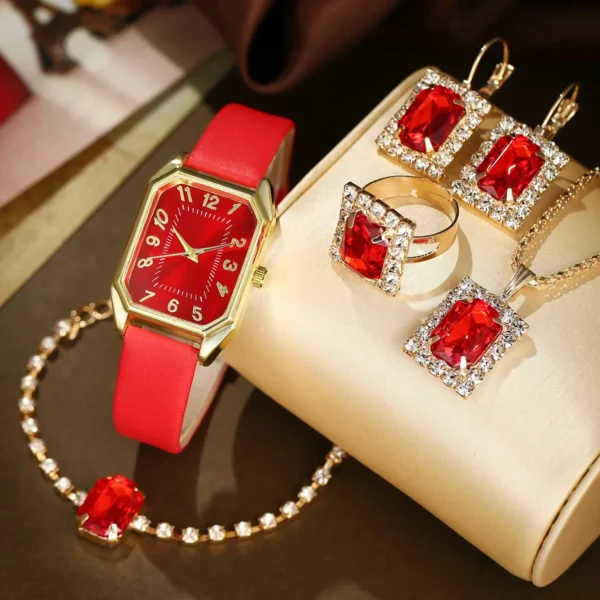 6/5/1PCS Luxury Fashion Square Women's Watches Brand Ladies Quartz Wristwatch Jewelry Set Classic Simple Femme Relogio Feminino - Image 2