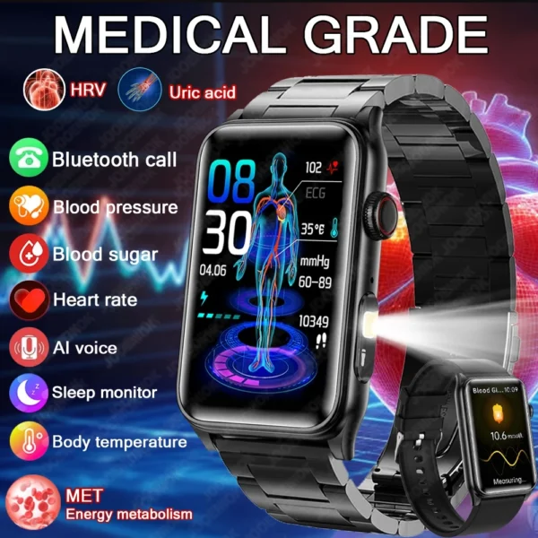 2025 New AI Medical Diagnostic Blood Sugar Smart Watch Men Multi Sports Heart Rate Voice Bluetooth Call Health Smartwatch Women
