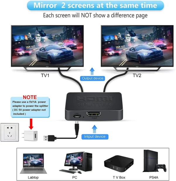 2023 Best 4K HDMI Splitter 1x2 HDMI 2.0 Splitter 1 in 2 out HDMI Amplifier Switch HDR HDMI2.0 Splitter for PS4 Apple TV XBox PS5 - Image 2