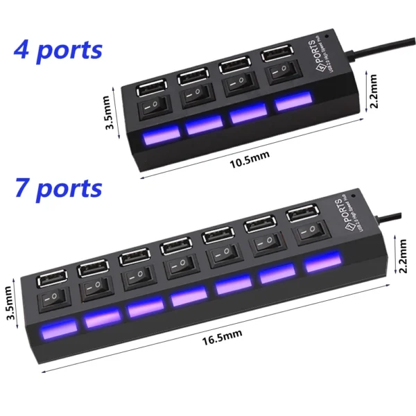 USB 2.0 Hub Use Power Adapter 4/7 Port - Image 2