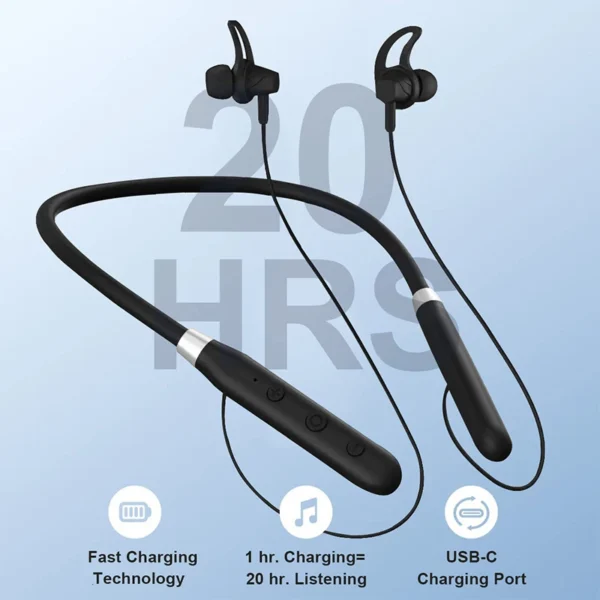 Neck Wireless Bluetooth Earphones 9D Stereo Surround Headphones Waterproof Sport Neckband Headset Neck-hanging Earbuds with Mic - Image 4