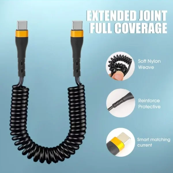 Type C To Type C Spring Cable PD 120W Super Quick Charging Data Cable Wire for IPhone 15Pro Max Mini Samsung Type-c Data Cord - Image 2