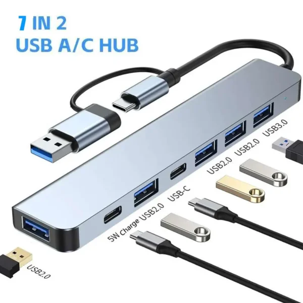 Type C HUB USB HUB USB 3.0 USB 2.0 TF / SD 5 Port Multi Splitter OTG For Lenovo HUAWEI Xiaomi Aluminum Alloy USB 3.0 Hub for PC - Image 2