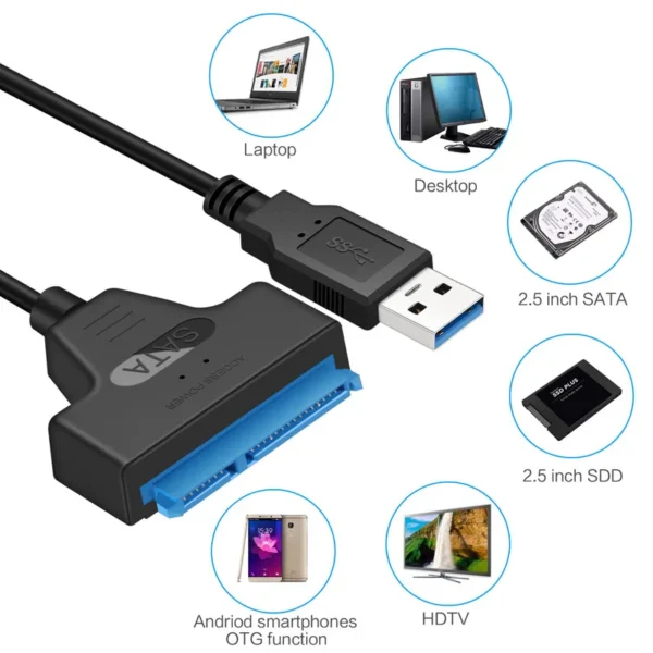 SATA to USB 3.0 / 2.0 Cable Up to 6 Gbps for 2.5 Inch External HDD SSD Hard Drive SATA 3 22 Pin Adapter USB 3.0 to Sata III Cord - Image 6