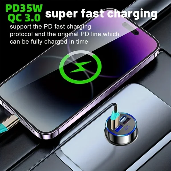 PD + QC 3.0 Fast Charging Car Phone Charger Adapter 4 Ports Usb Car Charger Type C PD35W Quick Charge 3.0 Car Charger - Image 2