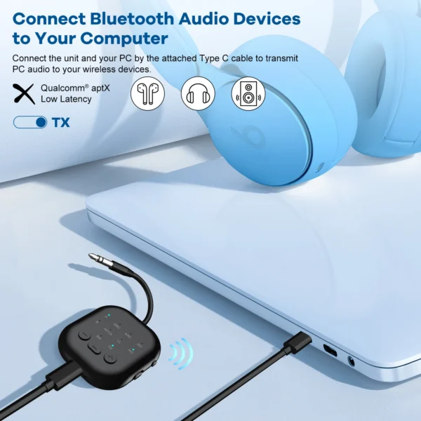 eppfun Bluetooth 5.3 Transmitter Receiver Qualcomm APTX Adaptive High-definition Low Latency 3.5mm Aux for Airplanes/TV/Car - Image 6
