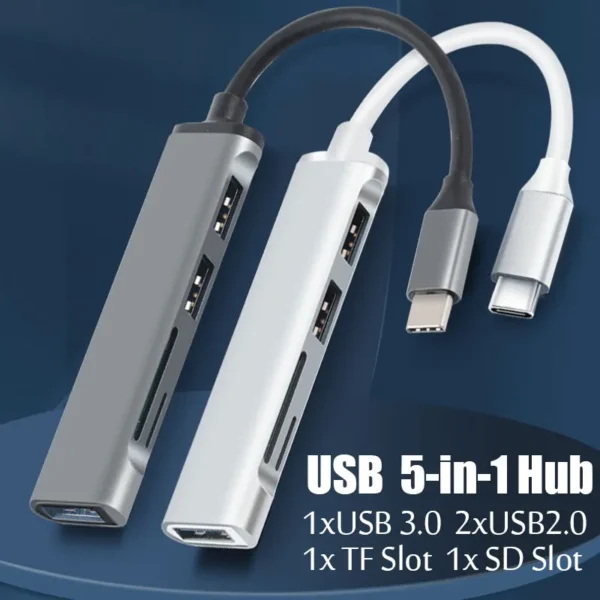 Type C HUB USB HUB USB 3.0 USB 2.0 TF / SD 5 Port Multi Splitter OTG For Lenovo HUAWEI Xiaomi Aluminum Alloy USB 3.0 Hub for PC - Image 5
