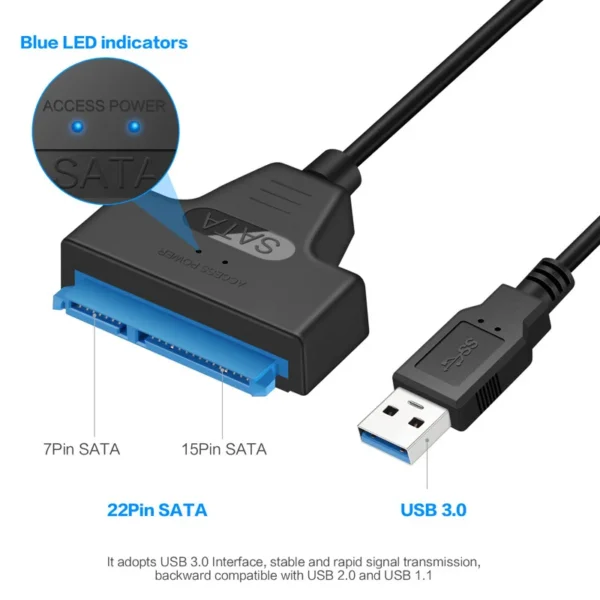 SATA to USB 3.0 / 2.0 Cable Up to 6 Gbps for 2.5 Inch External HDD SSD Hard Drive SATA 3 22 Pin Adapter USB 3.0 to Sata III Cord - Image 4
