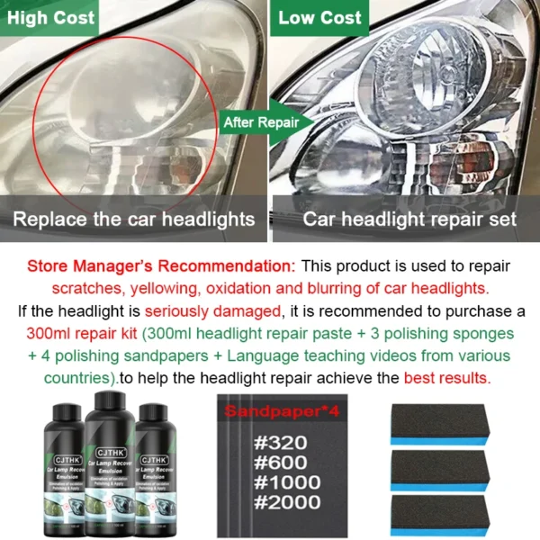 Car Headlight Restoration Polishing Kits Headlamp Scratch Remover Repair Cleaning Paste Remove Oxidation Headlight Polish Liquid - Image 2