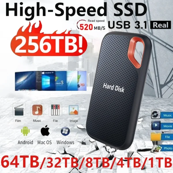 Original Solid State Drive 256TB Portable SSD 2TB High-speed External Hard Drive 4TB Mass Hard Disk for Laptops/PC/Phone/MAC