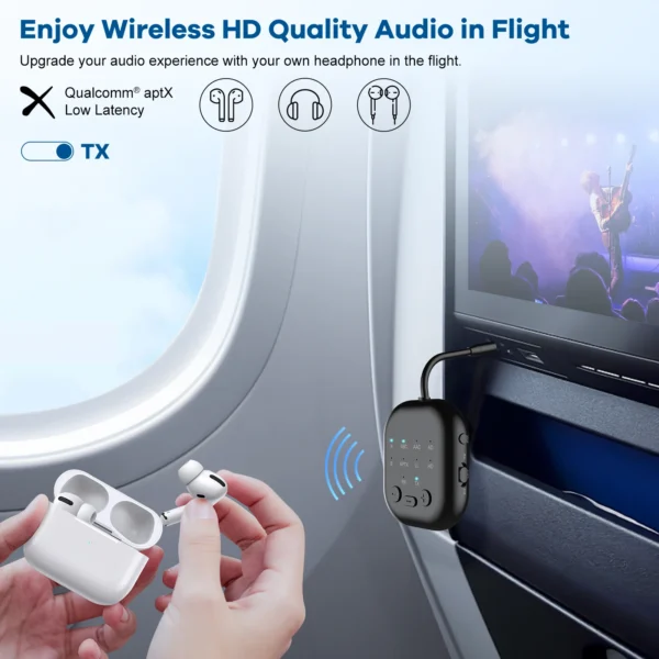 eppfun Bluetooth 5.3 Transmitter Receiver Qualcomm APTX Adaptive High-definition Low Latency 3.5mm Aux for Airplanes/TV/Car - Image 3