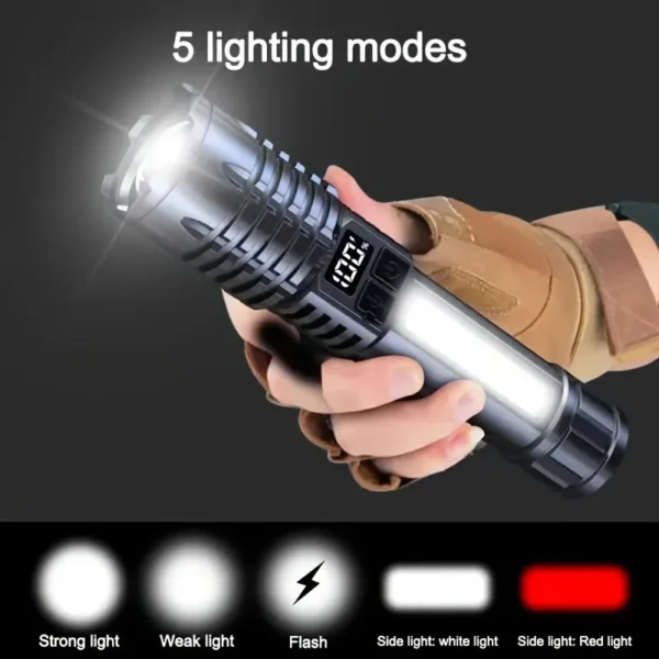 High Power Rechargeable Led Flashlight Very Strong Led Flashlight With Side Light Torch For Outdoor Camping Hiking - Image 5