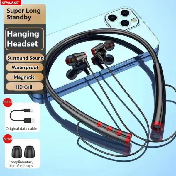 NEWMSNR Long battery Life Wireless Headphones HiFi Sound Neckband Bluetooth Earphones Sports Headsets Noise Reduction Handsfree
