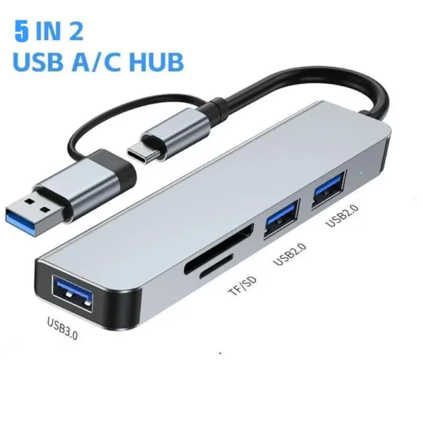 Type C HUB USB HUB USB 3.0 USB 2.0 TF / SD 5 Port Multi Splitter OTG For Lenovo HUAWEI Xiaomi Aluminum Alloy USB 3.0 Hub for PC - Image 3