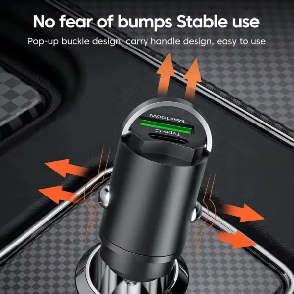 Mini 100W PD QC Pull Ring Fast Charging Car Charger USB C Car Phone Charger Adapter For iPhone Xiaomi Samsung Huawei - Image 3