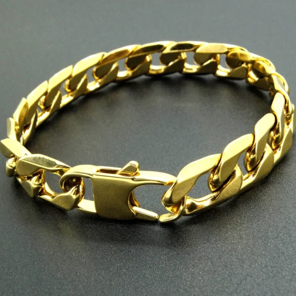 100% Stainless Steel Bracelet 6/8/12 mm 8 Inches Curb Cuban Chain Gold Color