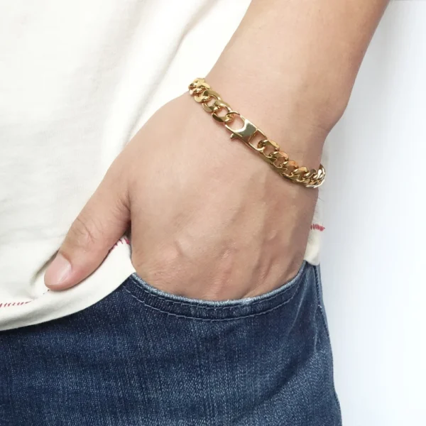 100% Stainless Steel Bracelet 6/8/12 mm 8 Inches Curb Cuban Chain Gold Color - Image 4