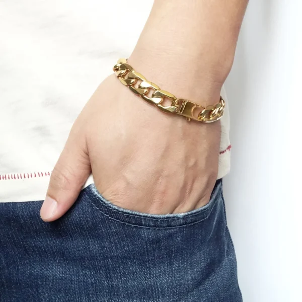 100% Stainless Steel Bracelet 6/8/12 mm 8 Inches Curb Cuban Chain Gold Color - Image 5