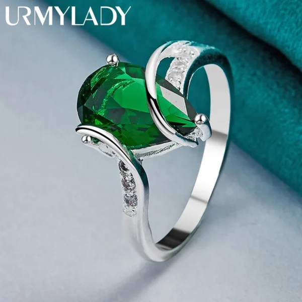 URMYLADY 925 Sterling Silver Water Drop Turquoise 7-10# Ring For Women - Image 6