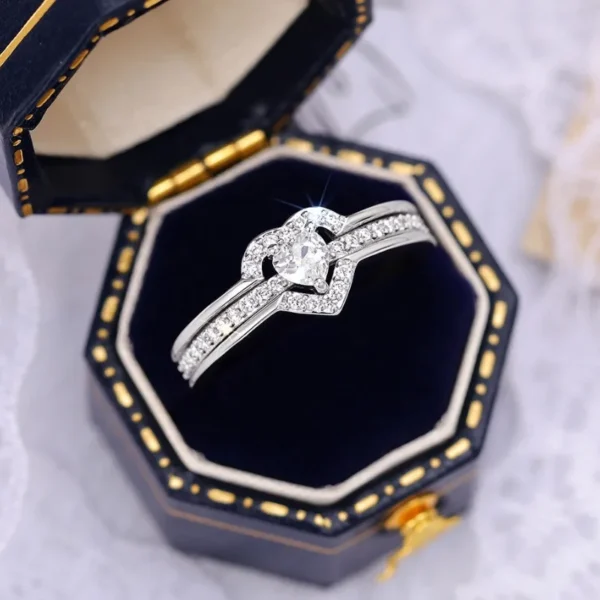 925 Sterling Silver Romantic Wedding Band Ring Female Love Jewelry Brilliant Heart - Image 3
