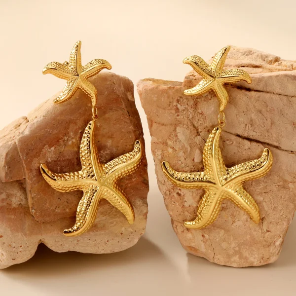 LUXUSTEEL Stainless Steel Starfish Tree of Life Drop Stud Earrings for Women Shell Shape Ginkgo Leaf Female Earring Jewelry Gift - Image 3