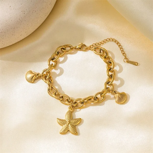 EILIECK 316L Stainless Steel Starfish & Moon Charm Bracelet – Gold Color Trendy Jewelry Gift for Women - Image 5