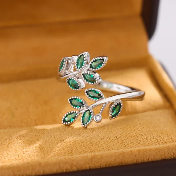 New Fashion Green Crystal Leaves 925 Sterling Silver - Image 3