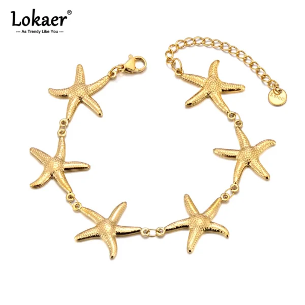 Lokaer Stainless Steel 18K Gold PVD Plated Metal Starfish Chain Bracelet Waterproof Accessories Holiday Jewelry for Women B25008