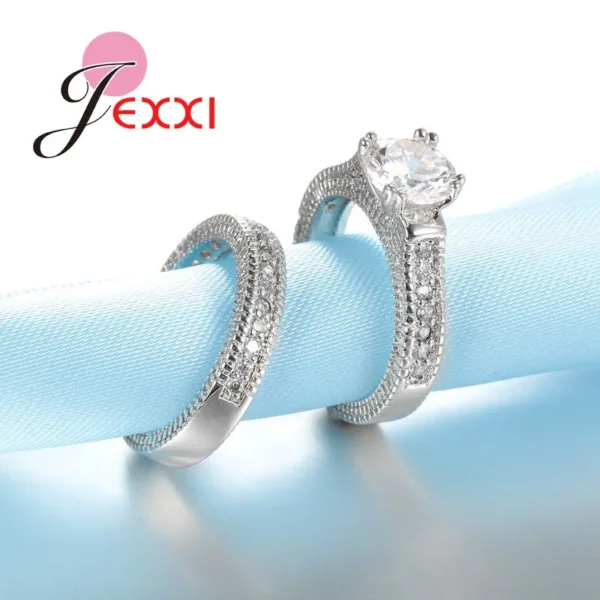 Elegance 925 Sterling Silver 2 PCS Ring Set Paved Full High Quality Shiny - Image 3