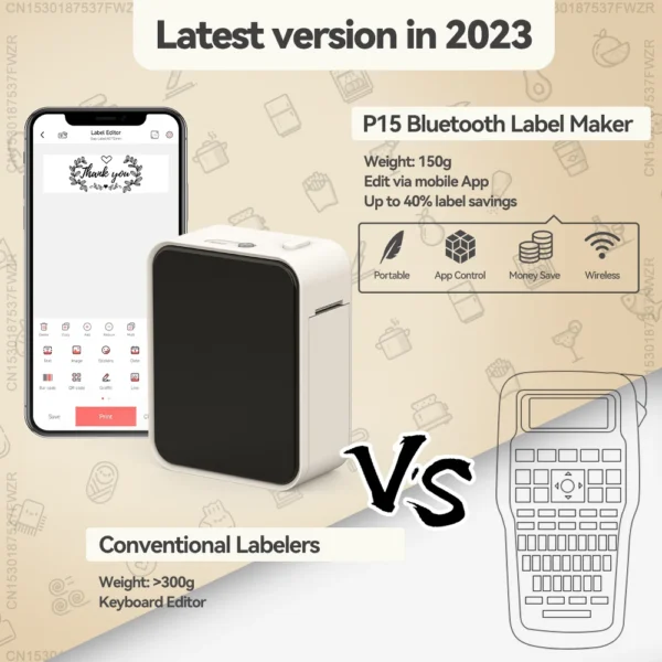P15 Portable Label Printer – Wireless Bluetooth Mini Thermal Label Maker with Adhesive Tape for Home & Office Use - Image 3