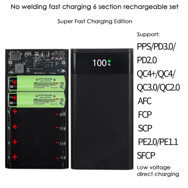 18650 Battery Power Bank Box 22.5W Fast Charging LCD Display 20000MAh Power Board for 6X18650 Battery - Image 3