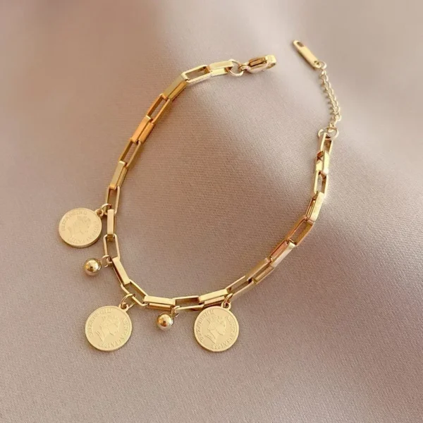 1PCS Gold-color Bracelet Ladies Hip Hop Style Stainless Steel - Image 2